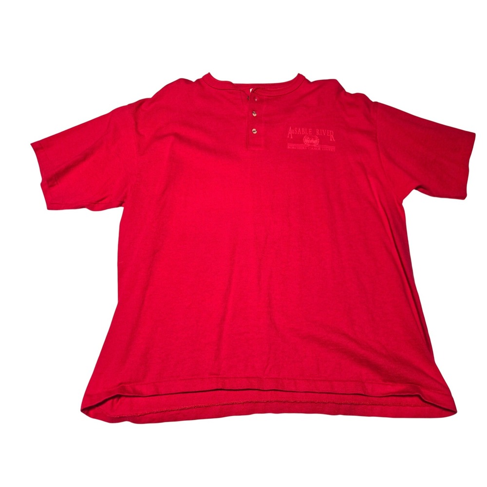 Vintage AuSable River Borchers Canoe Livery Tee‎ Red Henley Cotton Deluxe XL